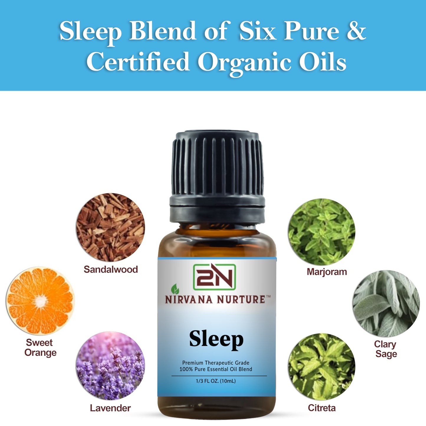 Nirvana Nurture Sleep Blend 100% Pure Natural Premium Grade, Undiluted, Ease Stress, Aromatherapy, Mood Booster, Calm & Relax Mind