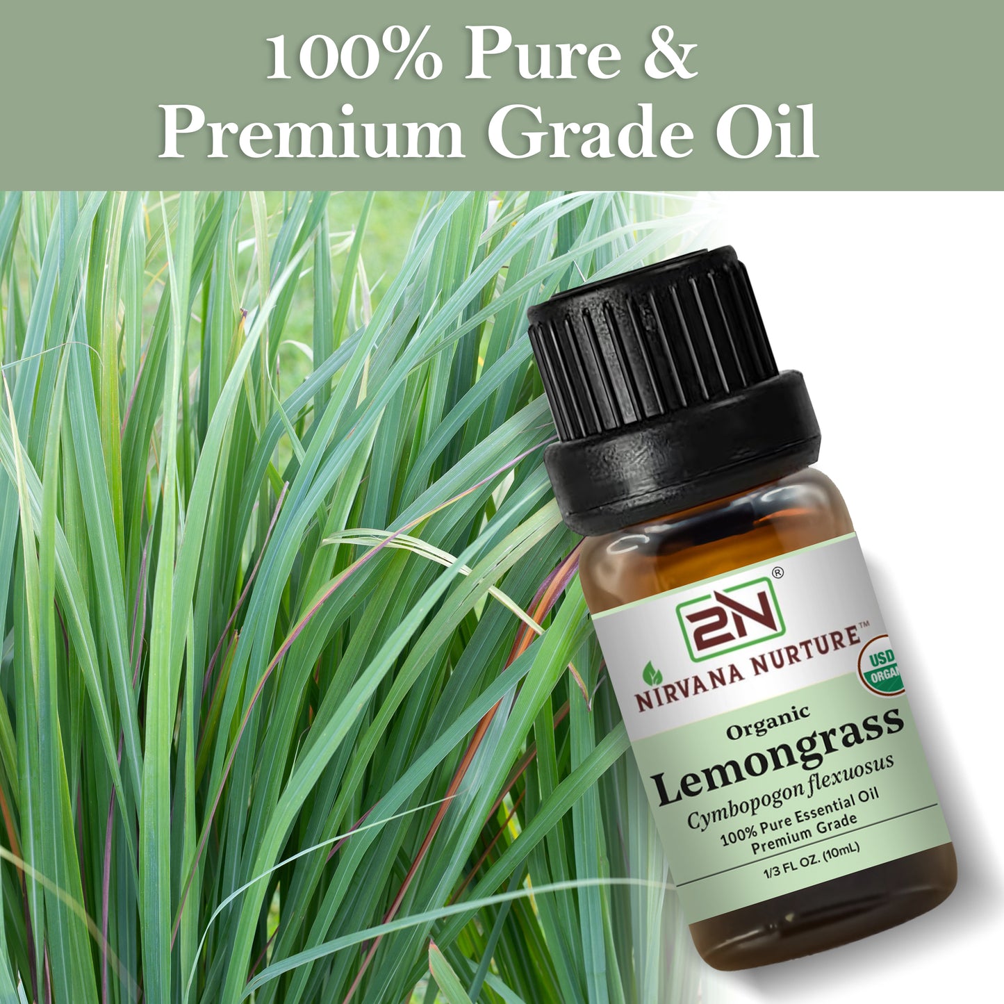 Lemongrass Essential Oil USDA Certified Organic, 100% Pure Natural Premium Grade, Undiluted