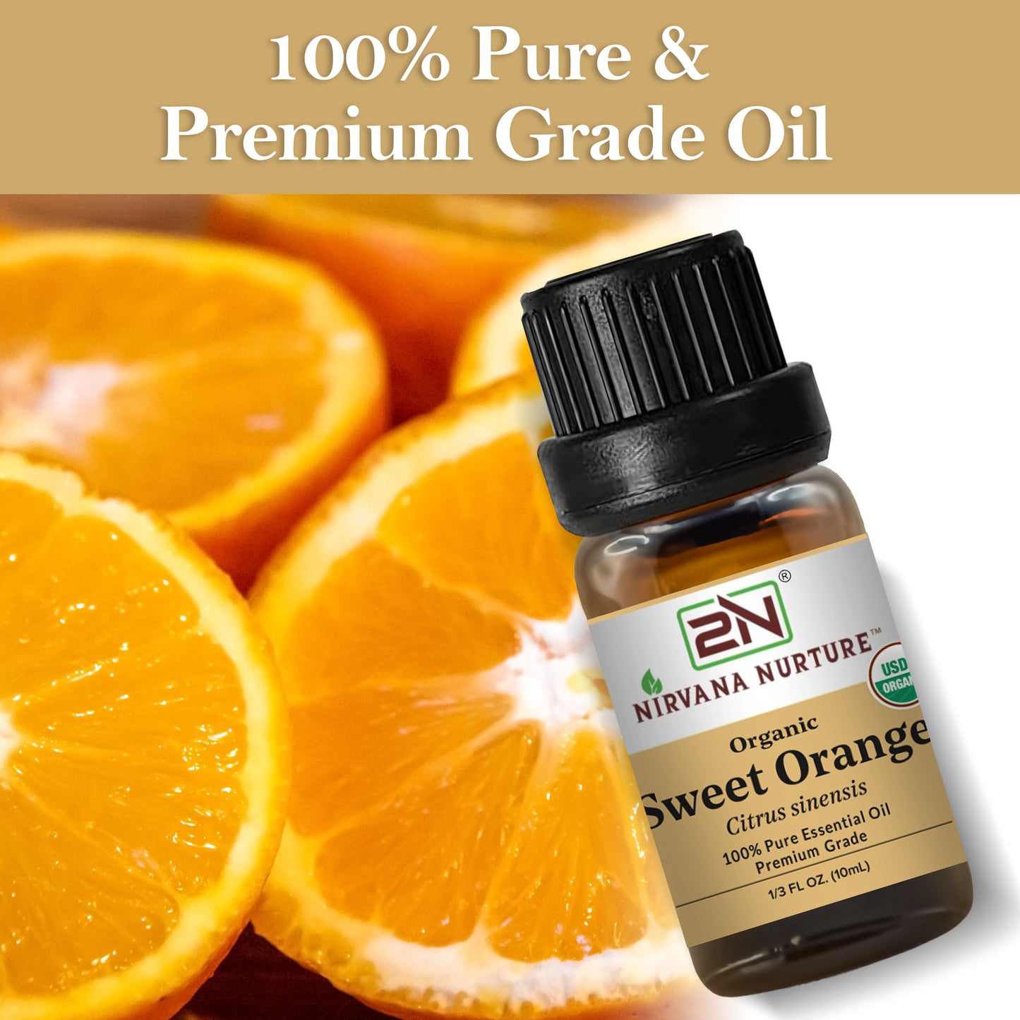 Sweet Orange Essential Oil USDA Certified Organic, 100% Pure Natural Premium Grade, Undiluted