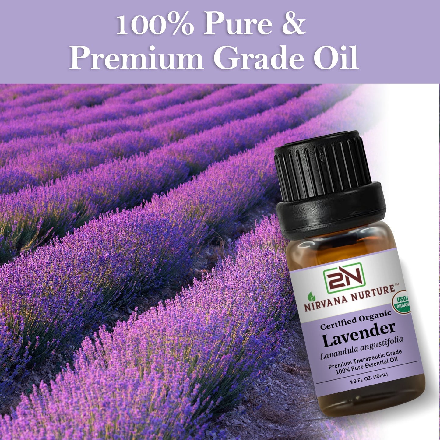 Lavender Essential Oil USDA Certified Organic, 100% Pure Natural Premium Grade, Undiluted