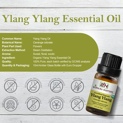 Ylang Ylang Essential Oil USDA Certified Organic, 100% Pure Natural Premium Grade, Undiluted