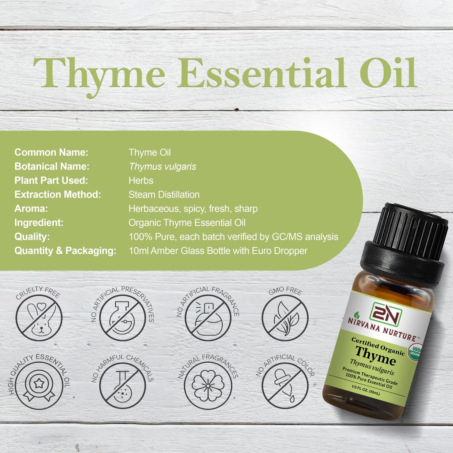 Thyme Essential Oil USDA Certified Organic, 100% Pure Natural Premium Grade, Undiluted