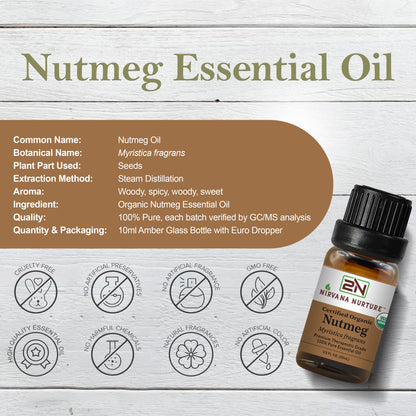 Nutmeg Essential Oil USDA Certified Organic, 100% Pure Natural Premium Grade, Undiluted