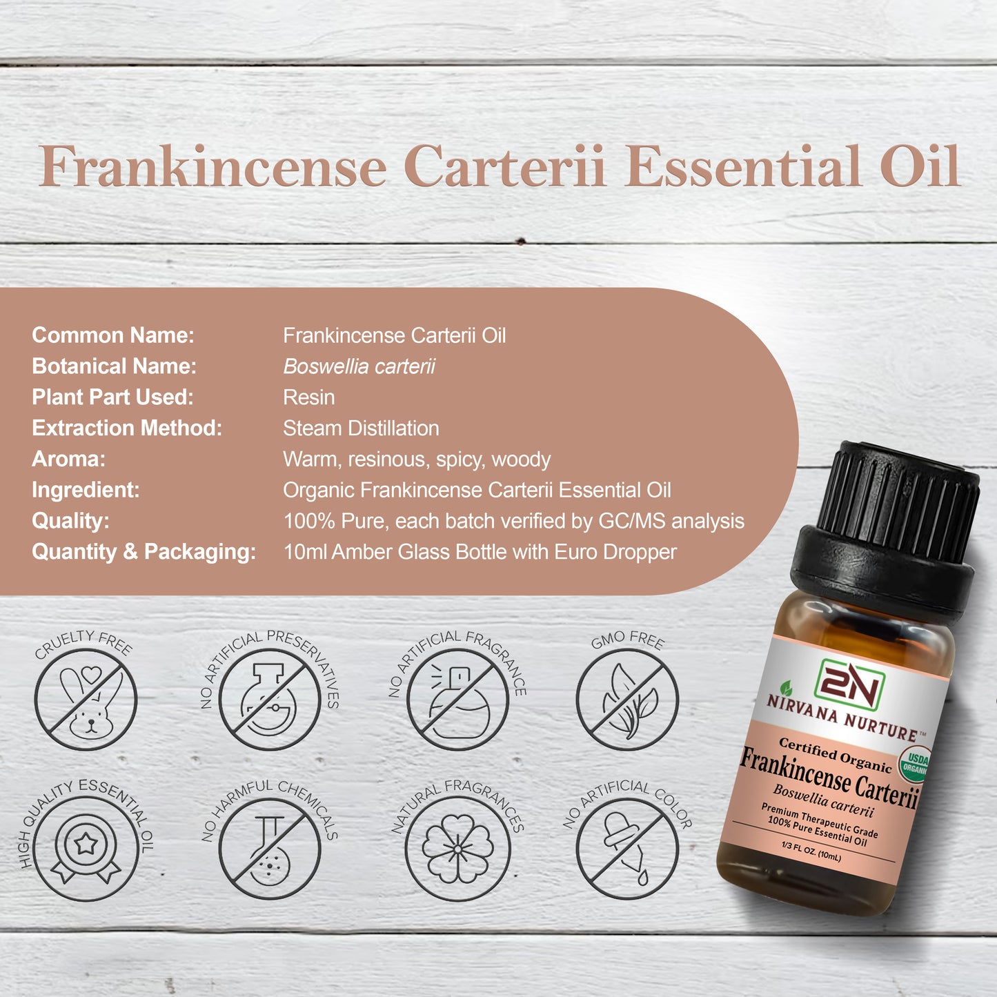 Frankincense Carterii Essential Oil USDA Certified Organic, 100% Pure Natural Premium Grade, Undiluted