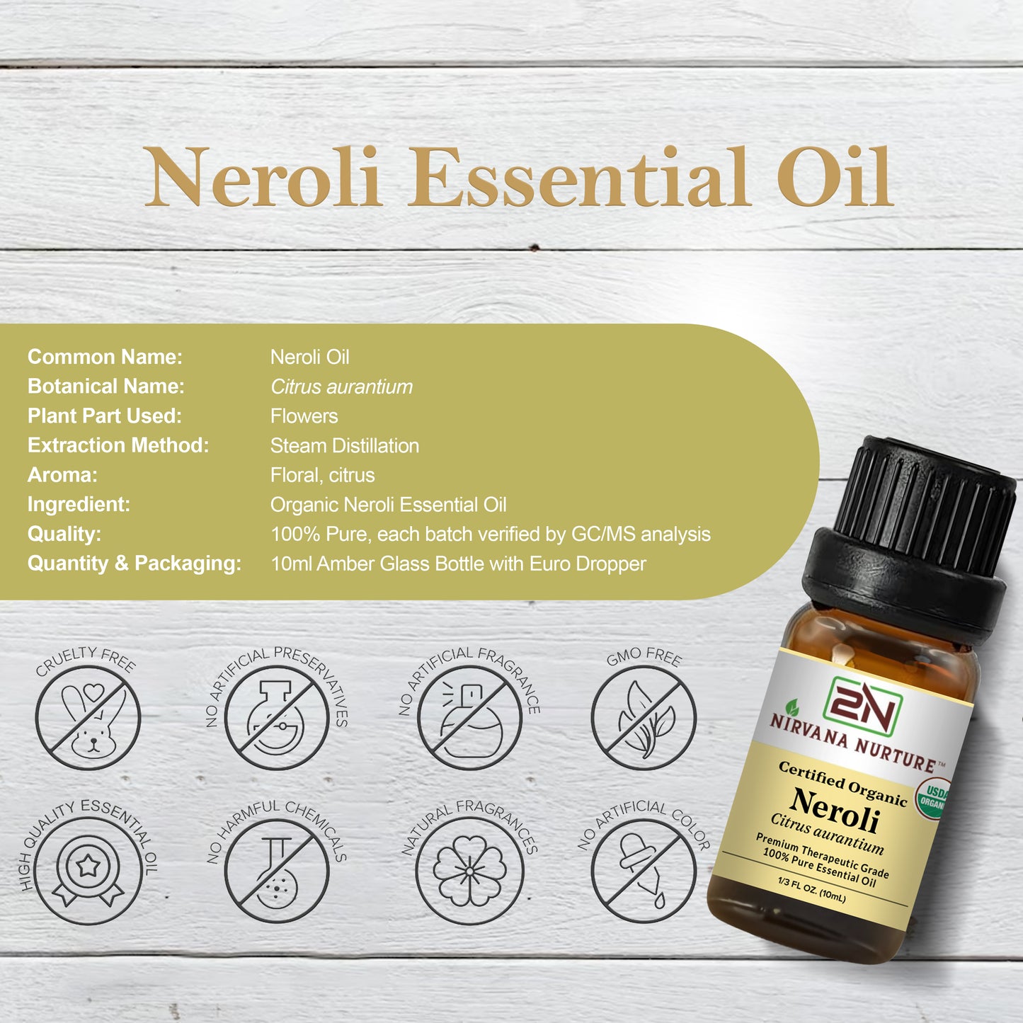 Neroli Essential Oil USDA Certified Organic, 100% Pure Natural Premium Grade, Undiluted