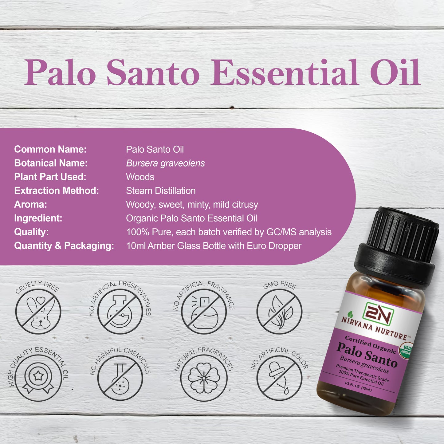 Palo Santo Essential Oil USDA Certified Organic, 100% Pure Natural Premium Grade, Undiluted