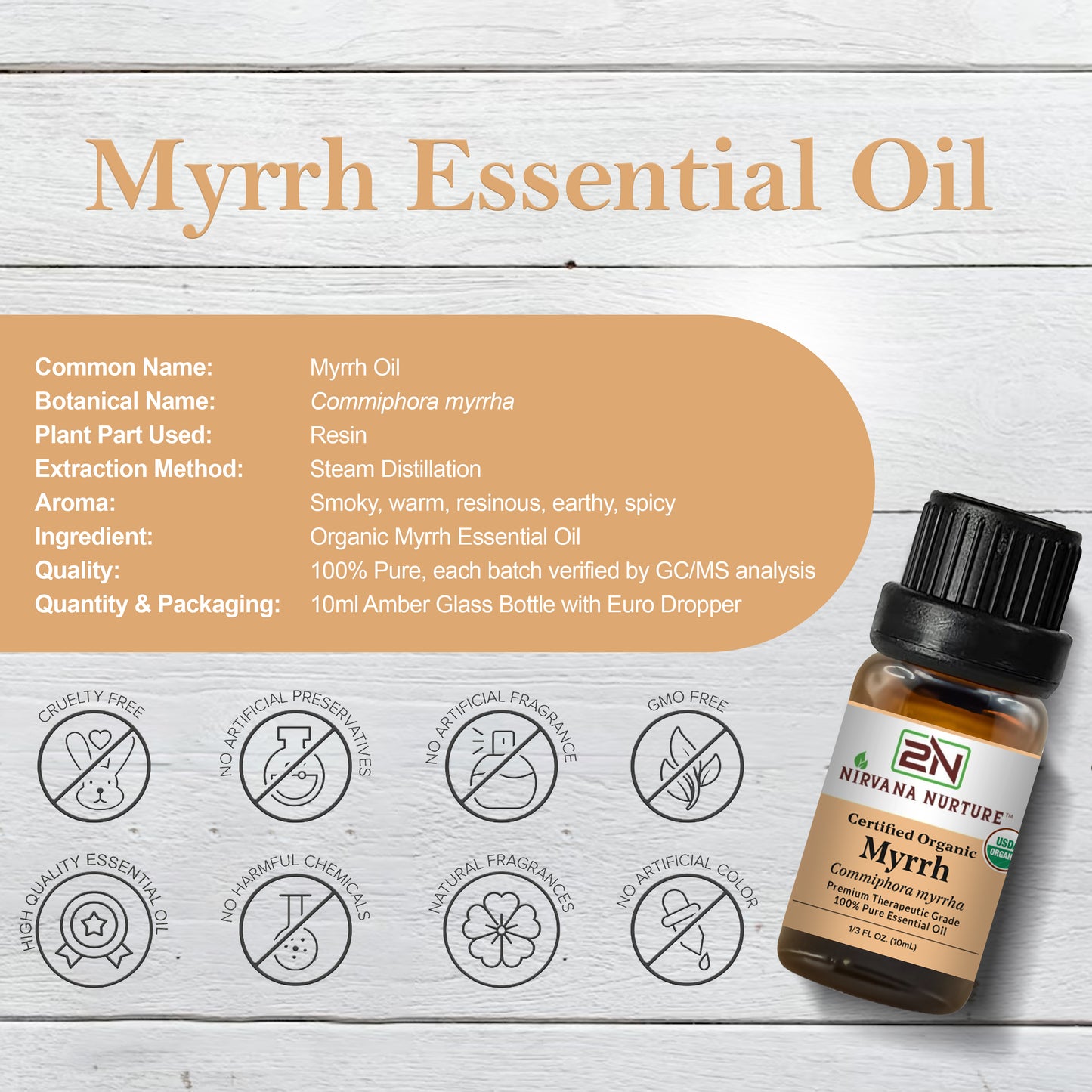 Myrrh Essential Oil USDA Certified Organic, 100% Pure Natural Premium Grade, Undiluted