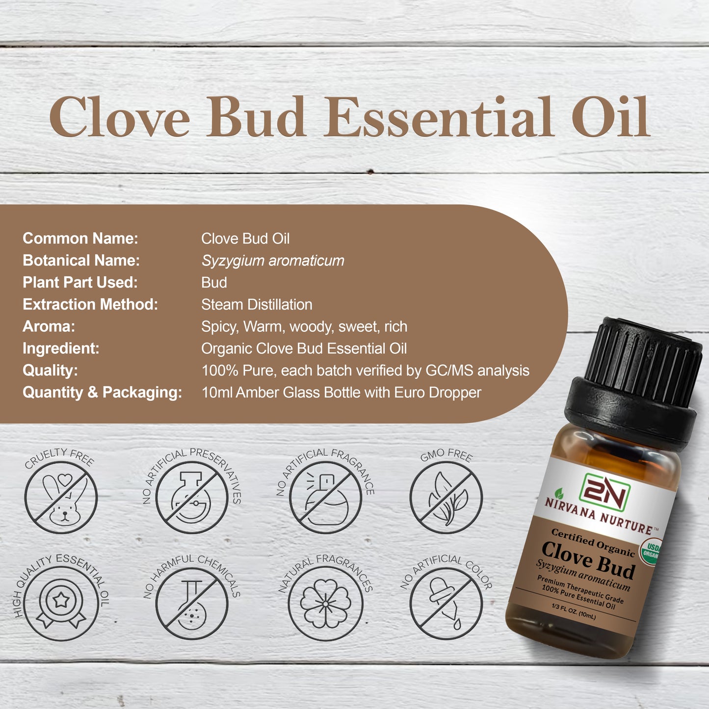 Clove Bud Essential Oil USDA Certified Organic, 100% Pure Natural Premium Grade, Undiluted