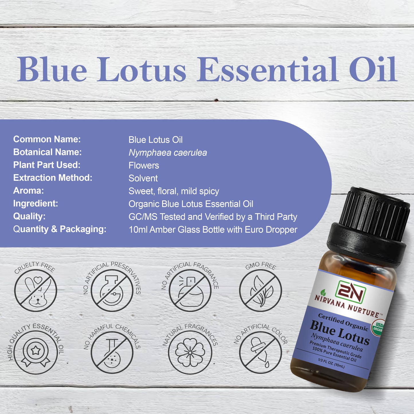 Blue Lotus Essential Oil USDA Certified Organic, 100% Pure Natural Premium Grade, Undiluted