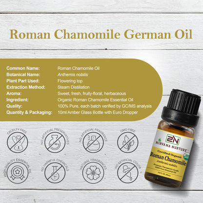 Roman Chamomile Essential Oil USDA Certified Organic, 100% Pure Natural Premium Grade, Undiluted