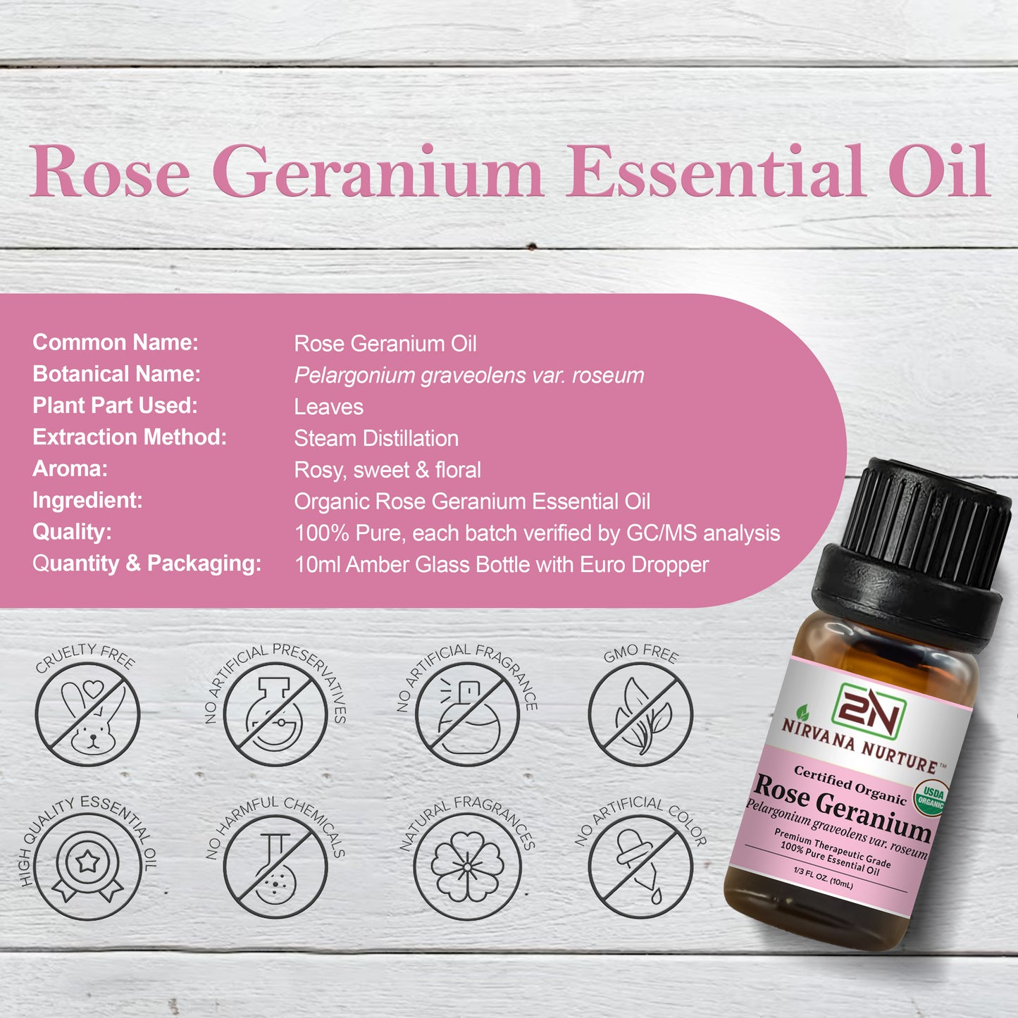 Rose Geranium Essential Oil USDA Certified Organic, 100% Pure Natural Premium Grade, Undiluted