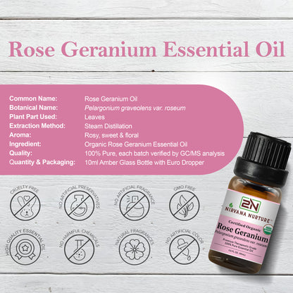Rose Geranium Essential Oil USDA Certified Organic, 100% Pure Natural Premium Grade, Undiluted