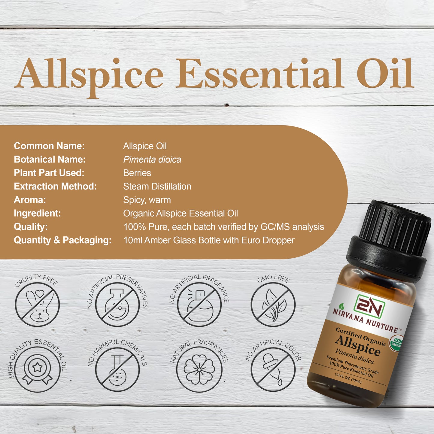 Allspice Essential Oil USDA Certified Organic, 100% Pure Natural Premium Grade, Undiluted