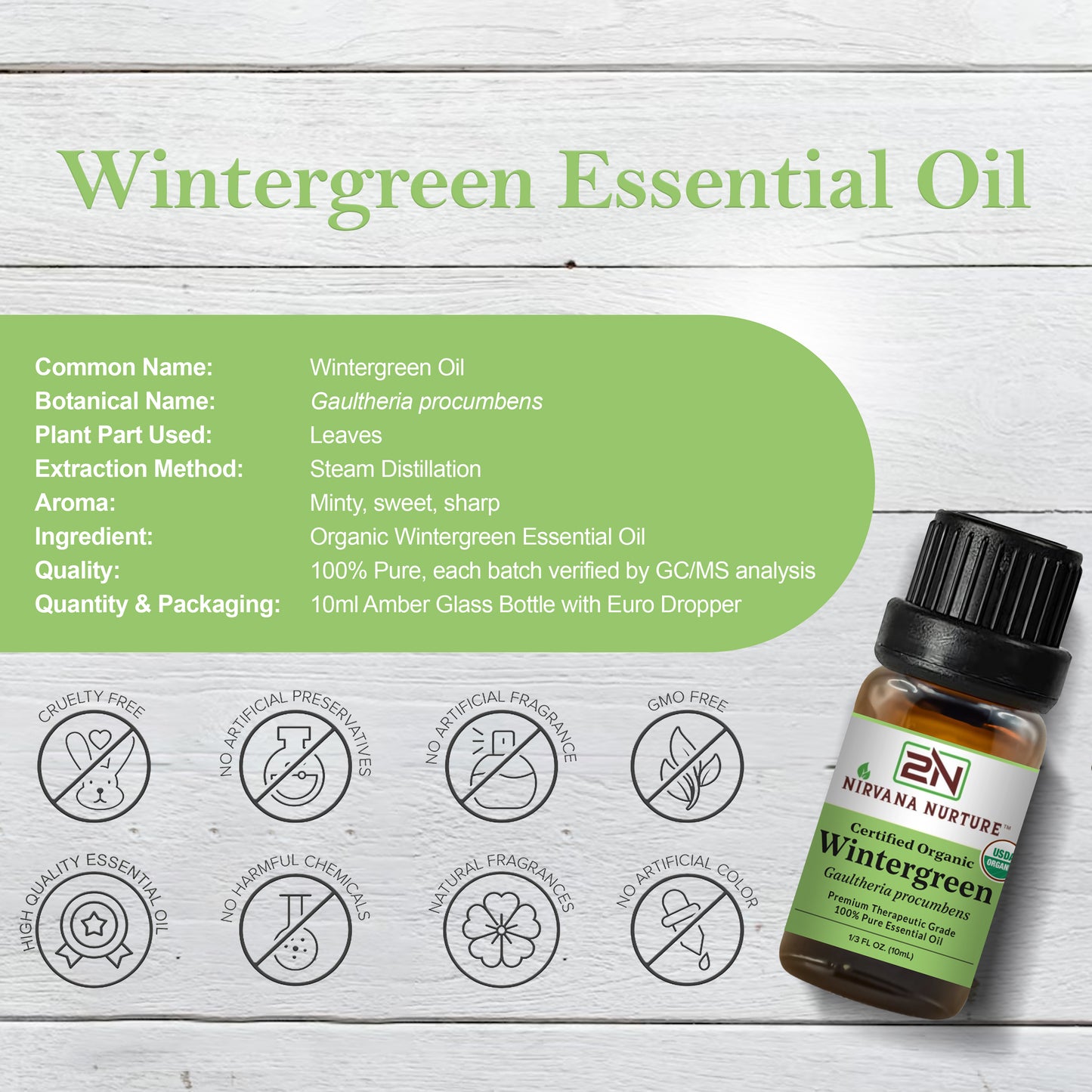Wintergreen Essential Oil USDA Certified Organic, 100% Pure Natural Premium Grade, Undiluted