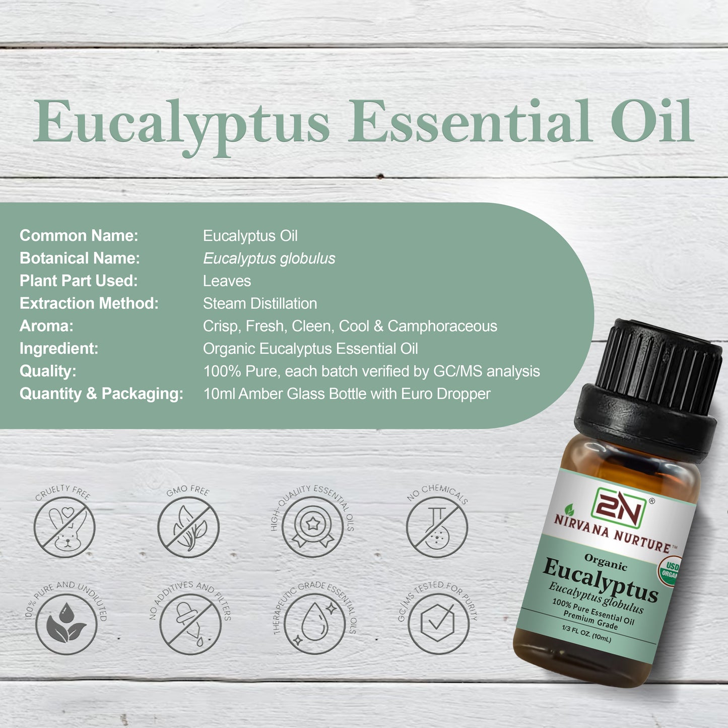 Eucalyptus Essential Oil USDA Certified Organic, 100% Pure Natural Premium Grade, Undiluted
