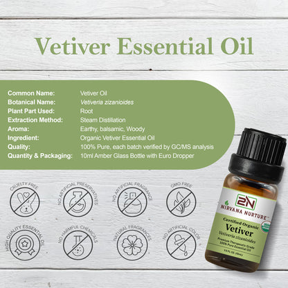 Vetiver Essential Oil USDA Certified Organic, 100% Pure Natural Premium Grade, Undiluted
