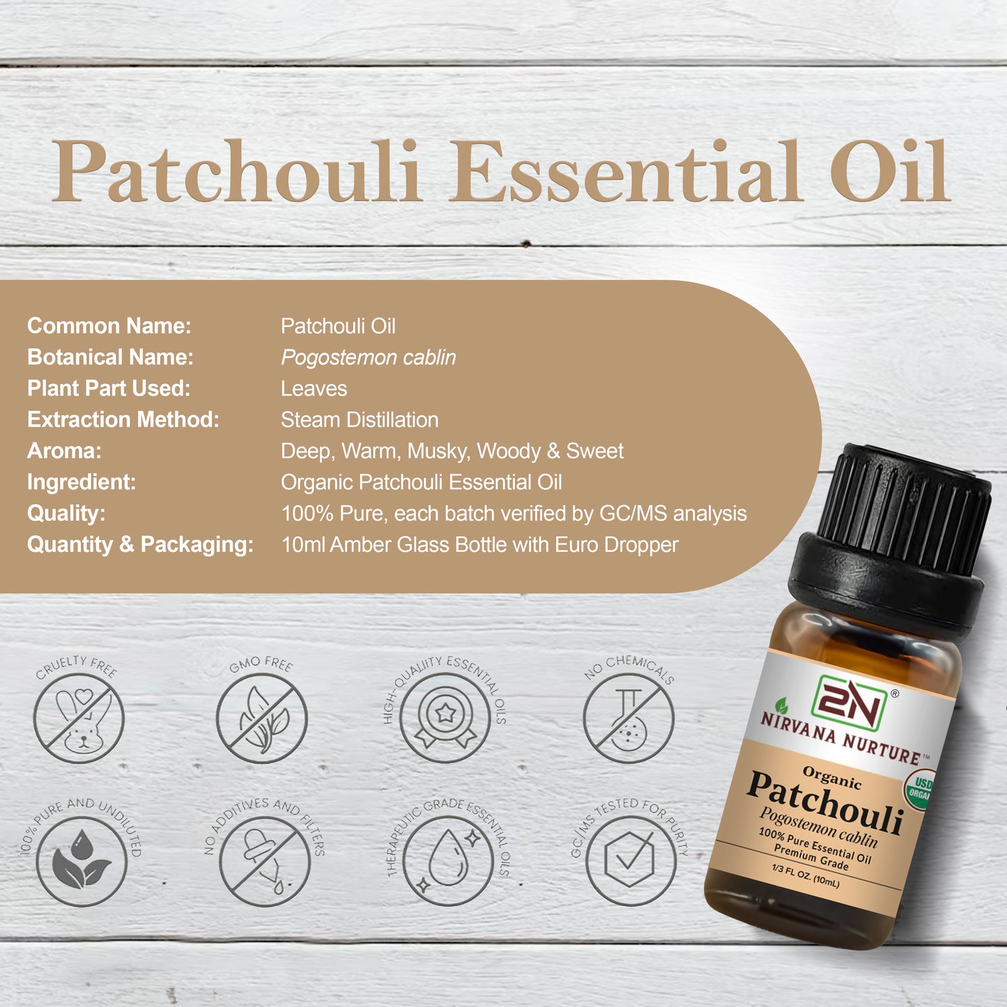 Patchouli Essential Oil USDA Certified Organic, 100% Pure Natural Premium Grade, Undiluted