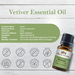 Nirvana Nurture Organic Vetiver Essential Oil USDA Certified Organic 100% Pure Premium Therapeutic Grade. vetiveria zizanioides roots essential oil extracted through steam distillation method. Vetiver oil is prized for its ability to promote relaxation and calm. Vetiver oil is wonderful for skin beauty, diminishes acne and body's moisturizer.  Organic Vetiver Essential Oil | 100% Pure | Premium Grade
