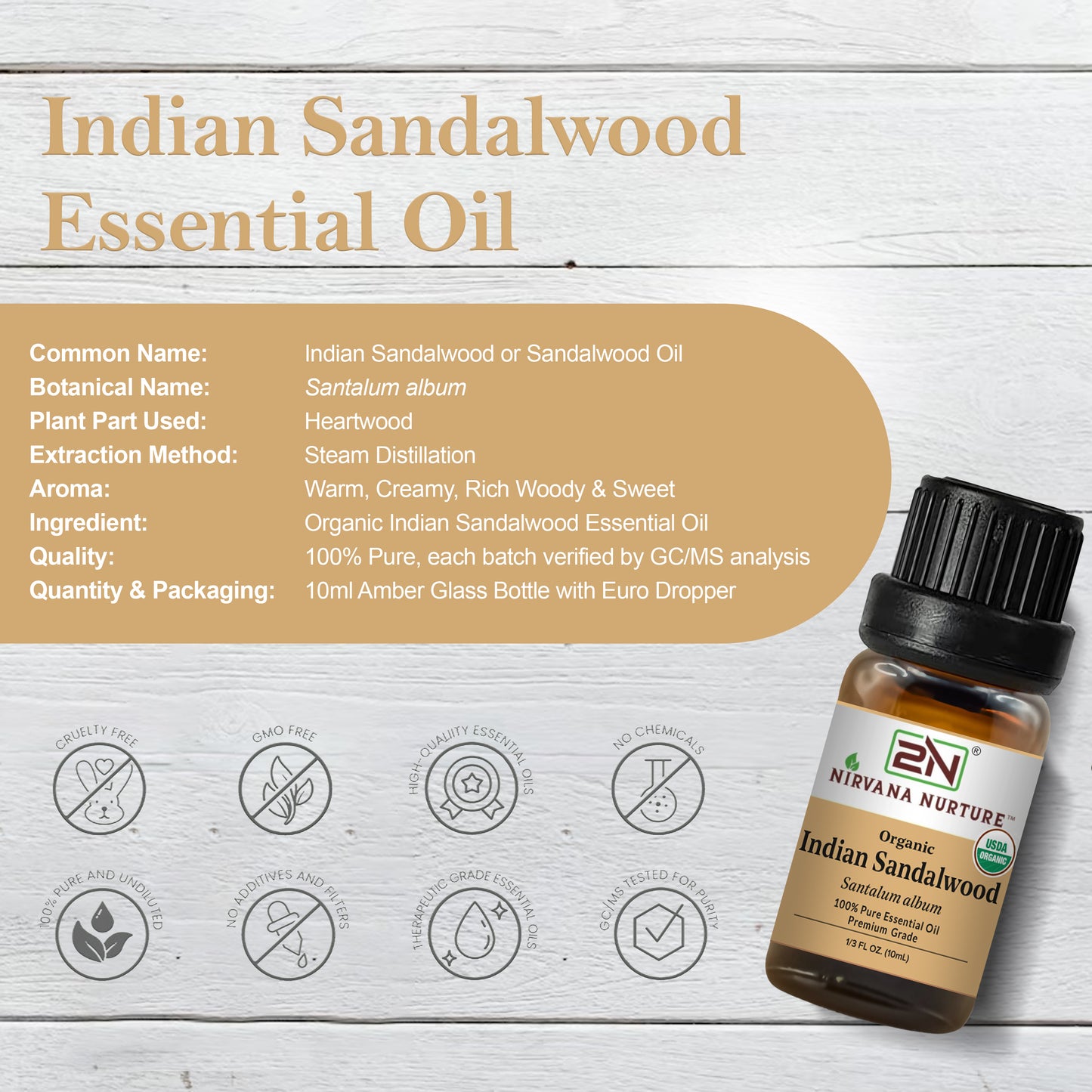 Indian Sandalwood Essential Oil USDA Certified Organic, 100% Pure Natural Premium Grade, Undiluted