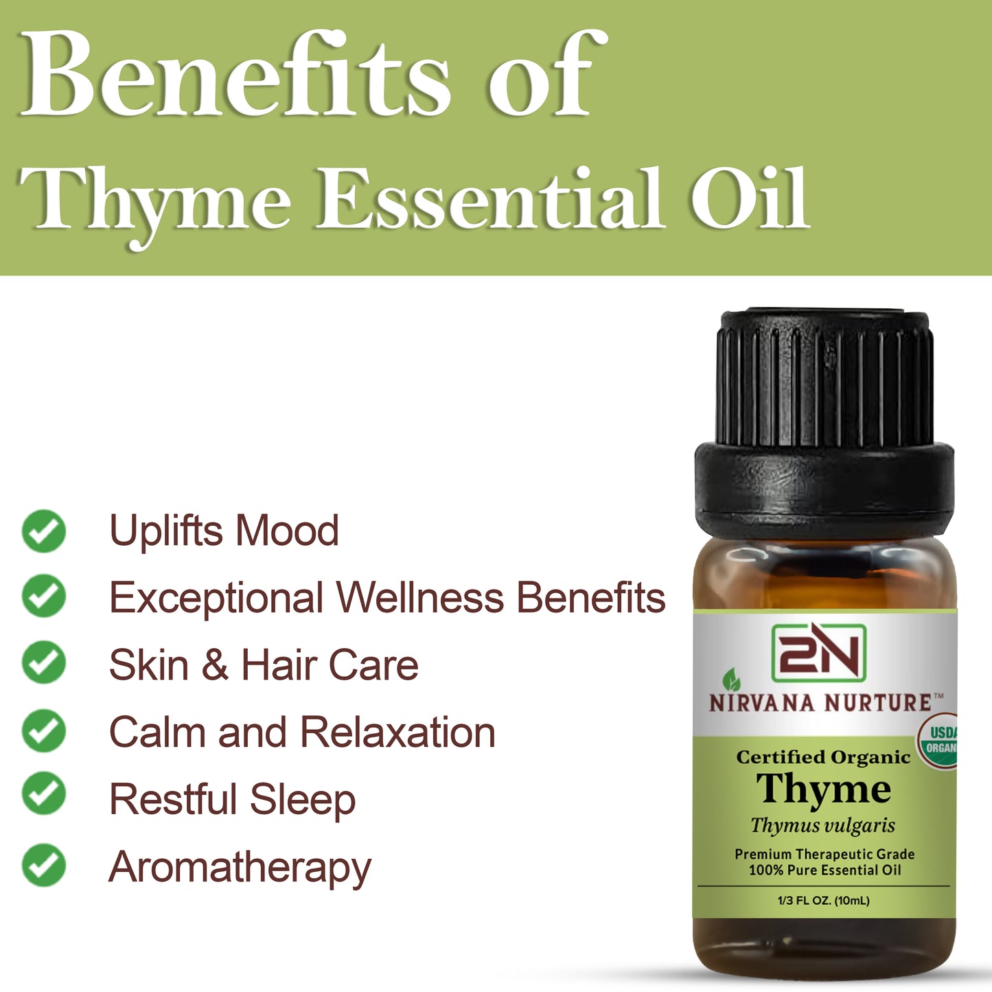 Thyme Essential Oil USDA Certified Organic, 100% Pure Natural Premium Grade, Undiluted