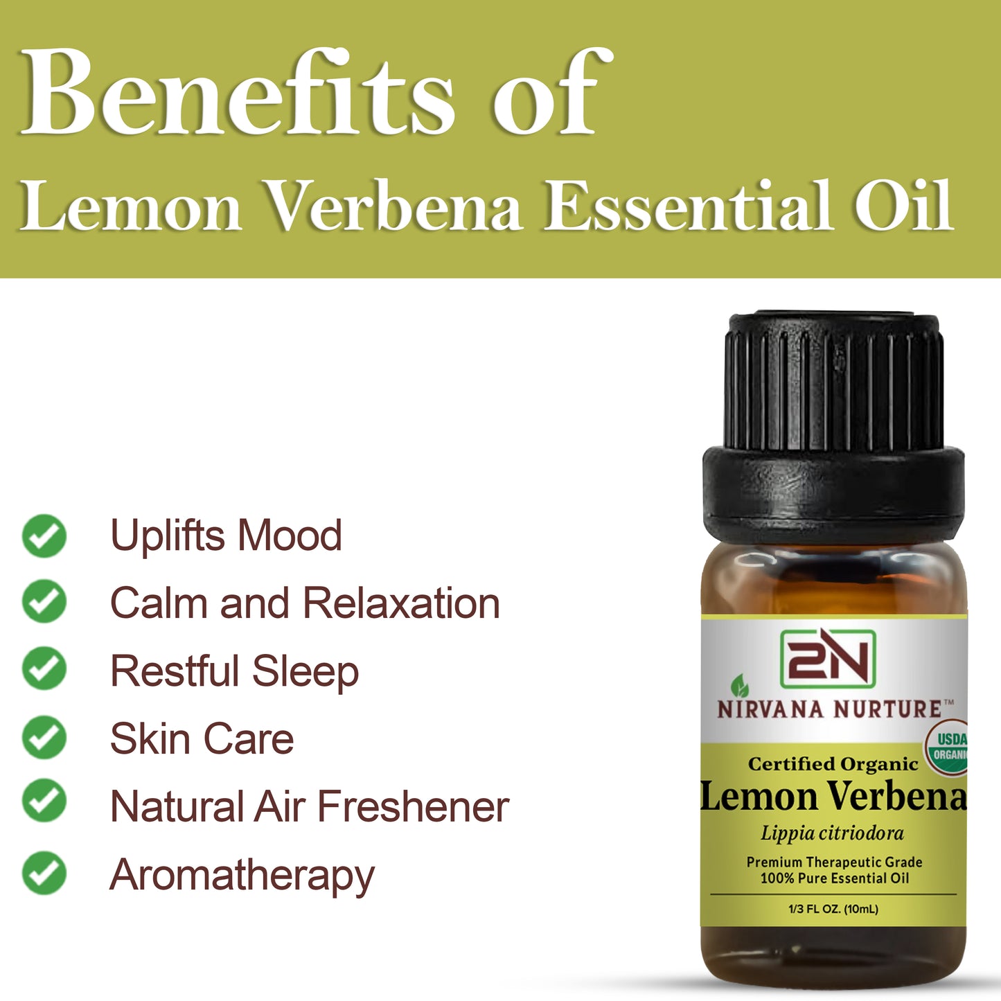 Lemon Verbena Essential Oil USDA Certified Organic, 100% Pure Natural Premium Grade, Undiluted