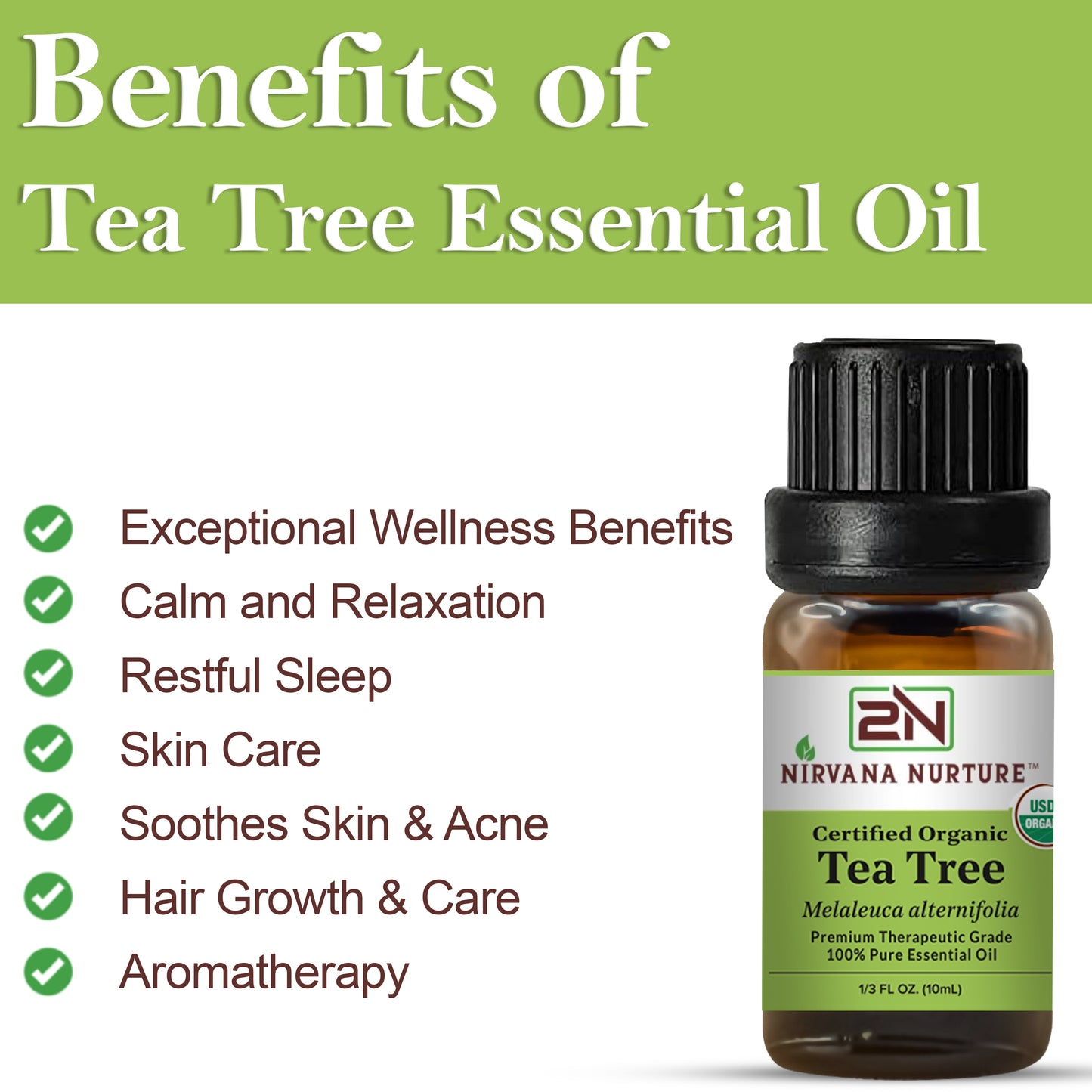 Tea Tree Essential Oil USDA Certified Organic, 100% Pure Natural Premium Grade, Undiluted