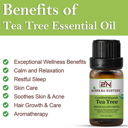 Tea Tree Essential Oil USDA Certified Organic, 100% Pure Natural Premium Grade, Undiluted