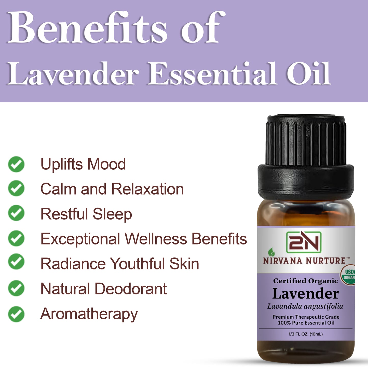Lavender Essential Oil USDA Certified Organic, 100% Pure Natural Premium Grade, Undiluted