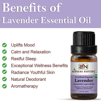 Lavender Essential Oil USDA Certified Organic, 100% Pure Natural Premium Grade, Undiluted