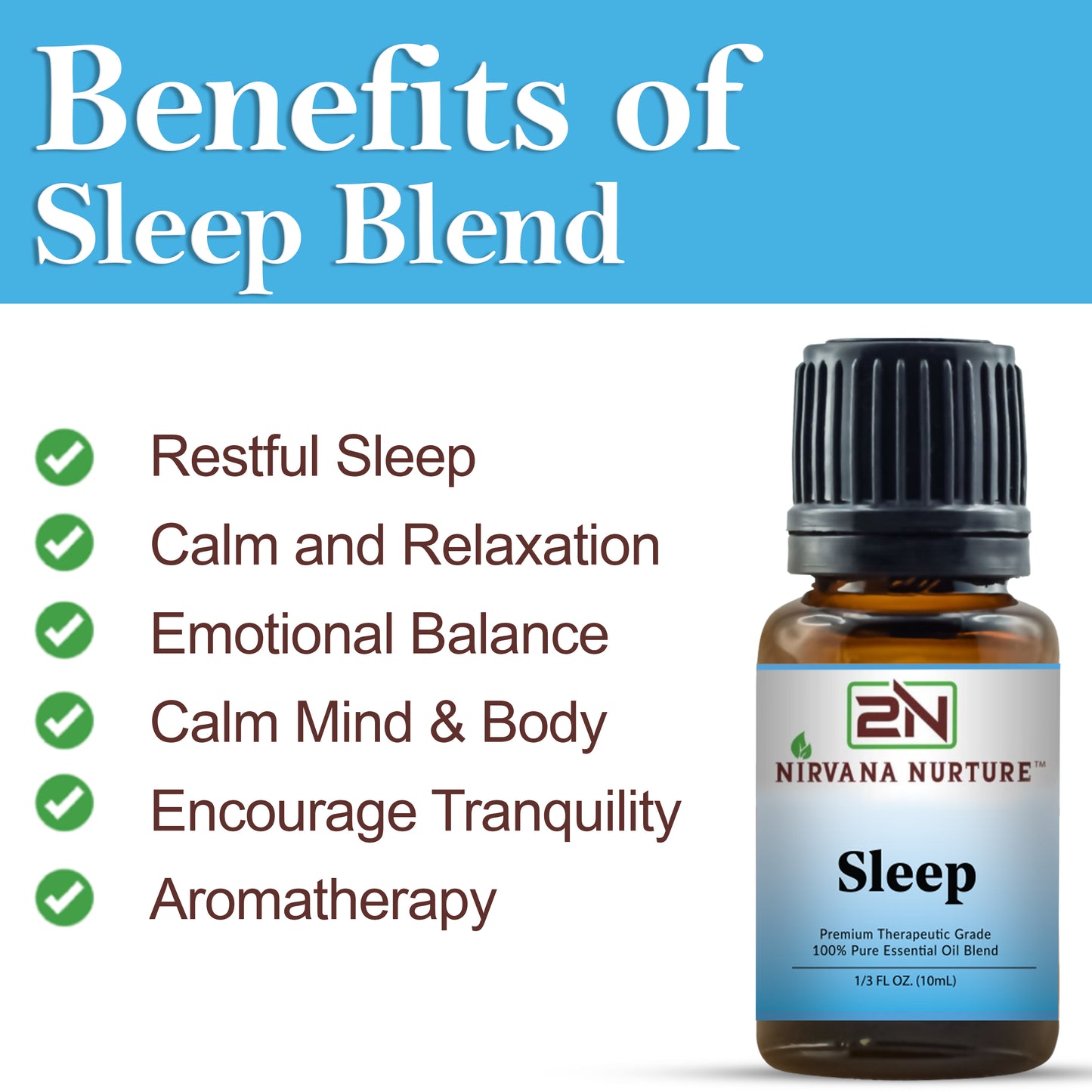 Nirvana Nurture Sleep Blend 100% Pure Natural Premium Grade, Undiluted, Ease Stress, Aromatherapy, Mood Booster, Calm & Relax Mind