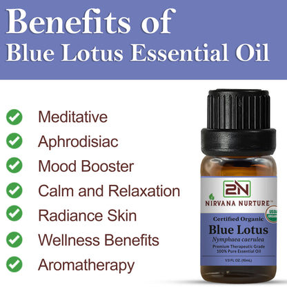 Blue Lotus Essential Oil USDA Certified Organic, 100% Pure Natural Premium Grade, Undiluted