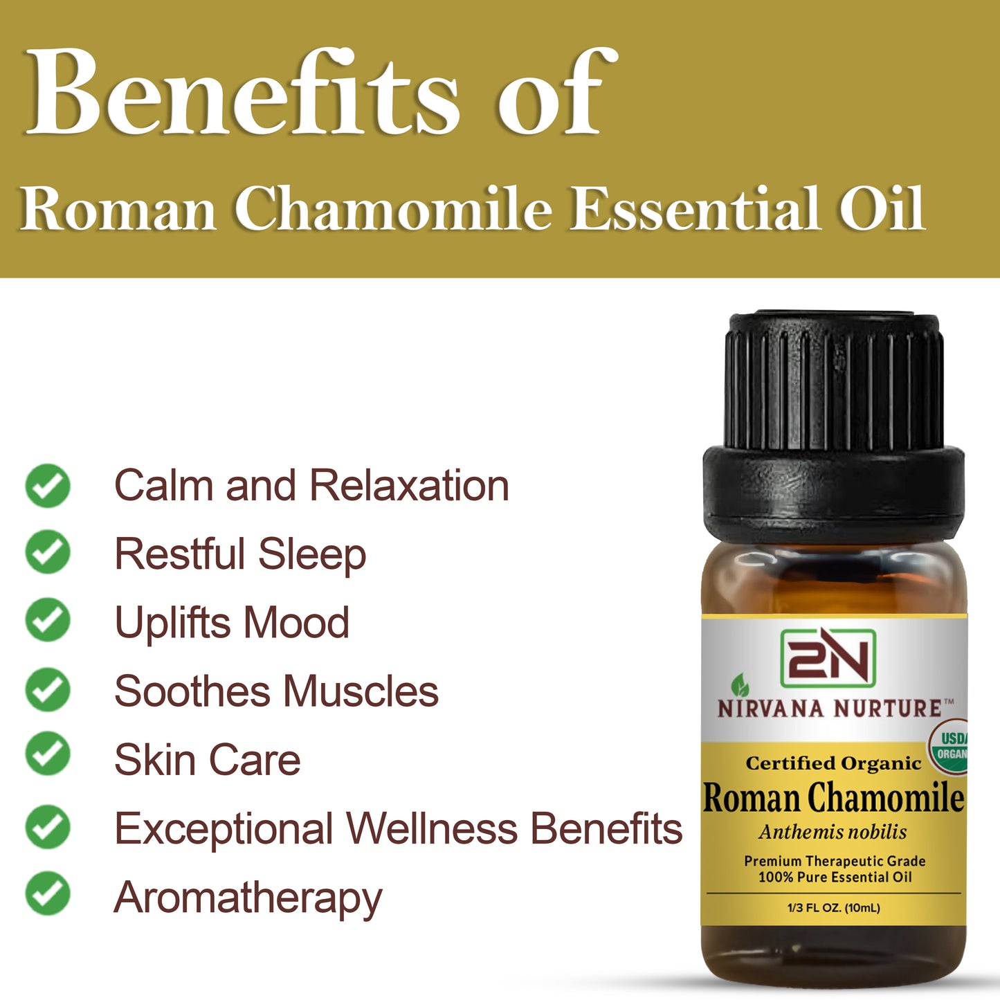 Roman Chamomile Essential Oil USDA Certified Organic, 100% Pure Natural Premium Grade, Undiluted