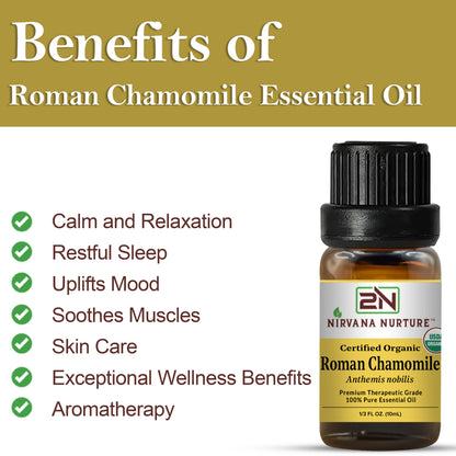 Roman Chamomile Essential Oil USDA Certified Organic, 100% Pure Natural Premium Grade, Undiluted