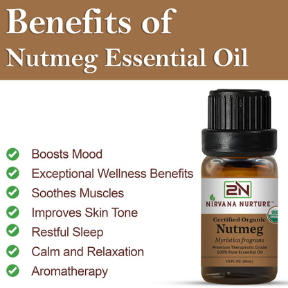 Nutmeg Essential Oil USDA Certified Organic, 100% Pure Natural Premium Grade, Undiluted