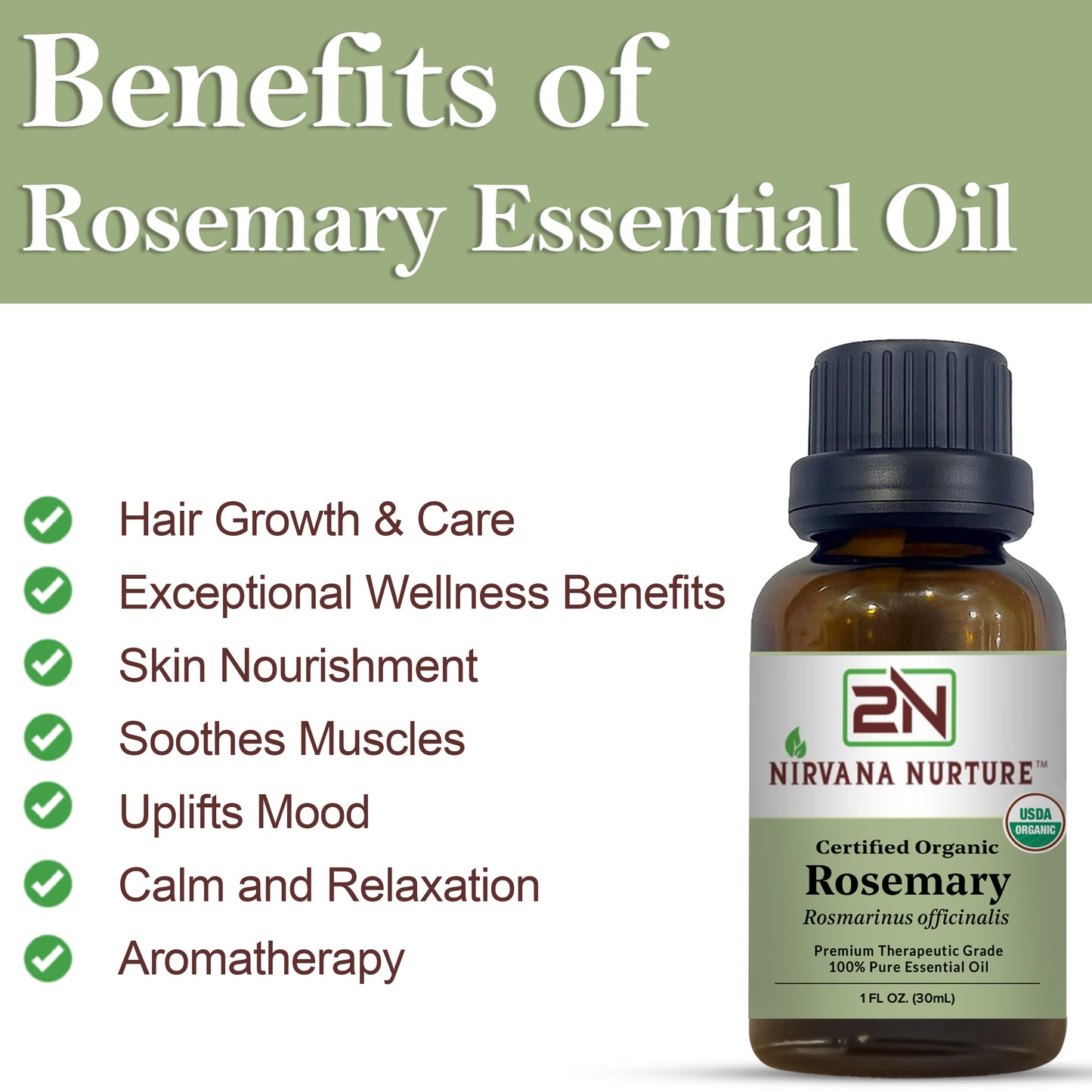 Rosemary Essential Oil USDA Certified Organic, 100% Pure Natural Premium Grade, Undiluted