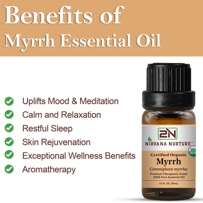 Myrrh Essential Oil USDA Certified Organic, 100% Pure Natural Premium Grade, Undiluted