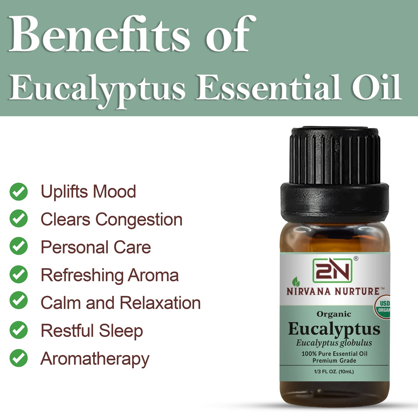 Eucalyptus Essential Oil USDA Certified Organic, 100% Pure Natural Premium Grade, Undiluted