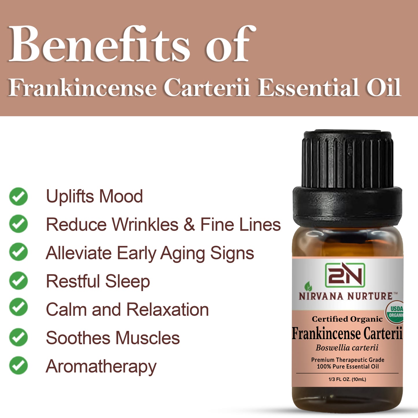 Frankincense Carterii Essential Oil USDA Certified Organic, 100% Pure Natural Premium Grade, Undiluted