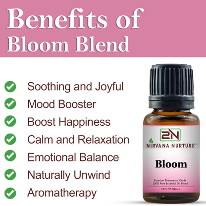 Nirvana Nurture Bloom Blend 100% Pure Natural Premium Grade, Undiluted, Ease Stress, Aromatherapy, Mood Booster, Calm & Relax Mind