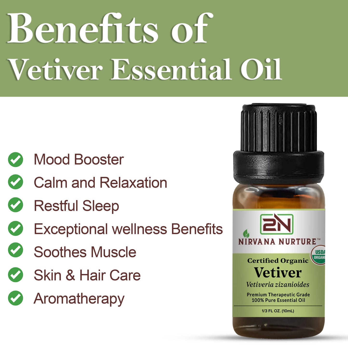 Vetiver Essential Oil USDA Certified Organic, 100% Pure Natural Premium Grade, Undiluted
