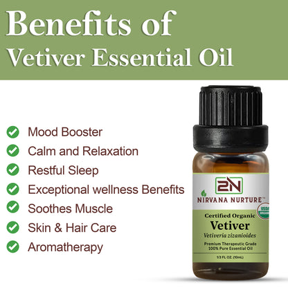 Vetiver Essential Oil USDA Certified Organic, 100% Pure Natural Premium Grade, Undiluted