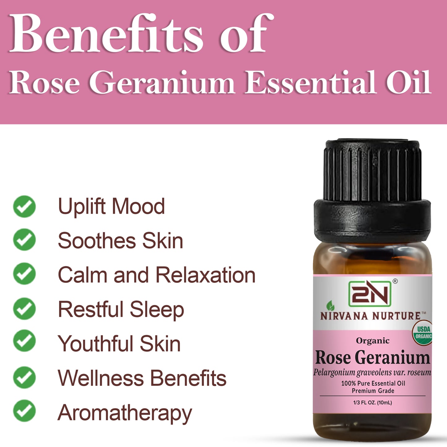 Organic Rose Geranium Essential Oil – 100% Pure, Undiluted | Nirvana Nurture