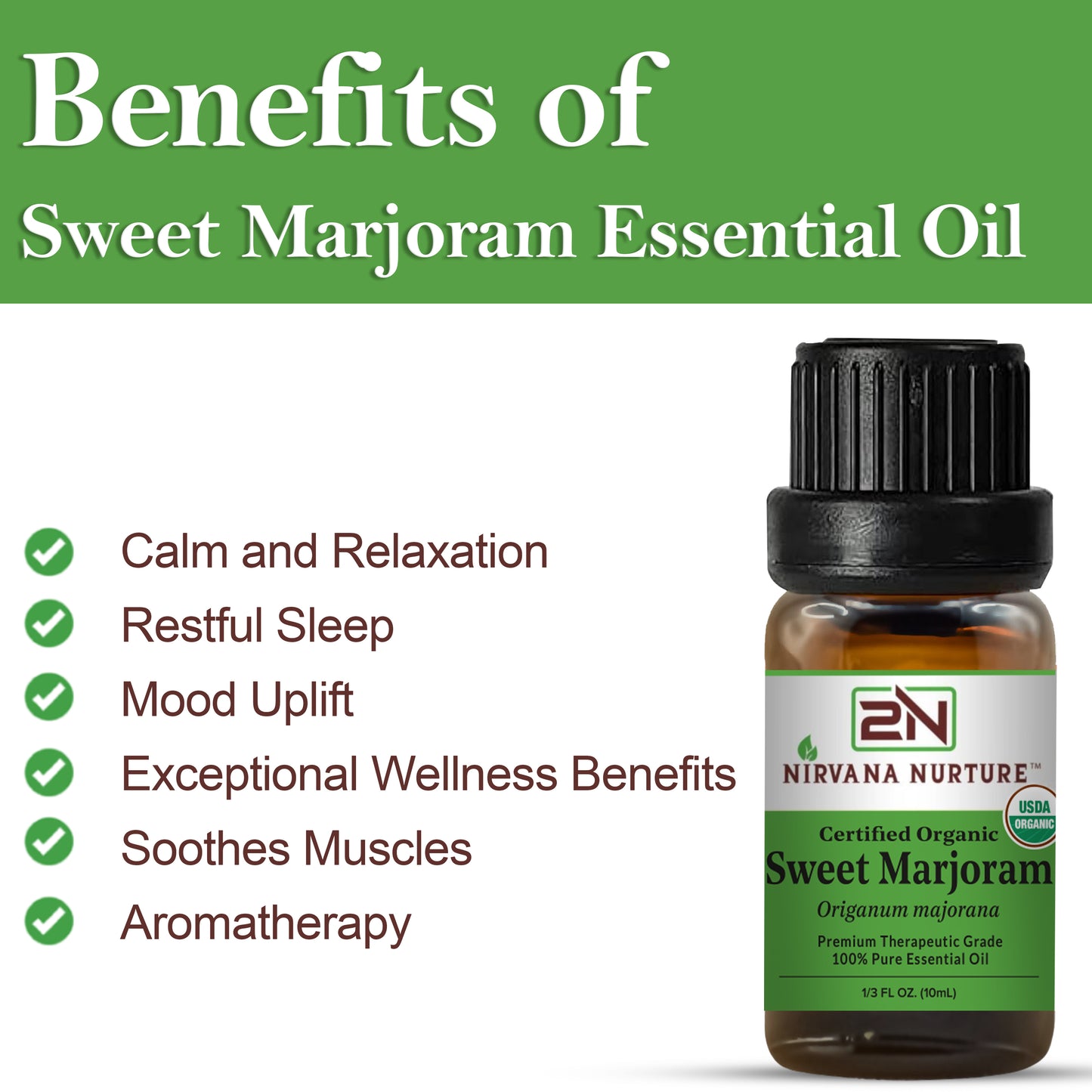 Sweet Marjoram Essential Oil USDA Certified Organic, 100% Pure Natural Premium Grade, Undiluted