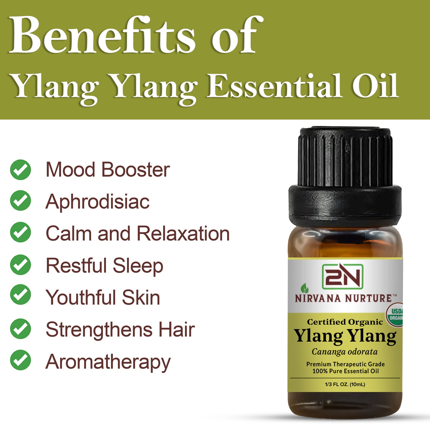 Ylang Ylang Essential Oil USDA Certified Organic, 100% Pure Natural Premium Grade, Undiluted