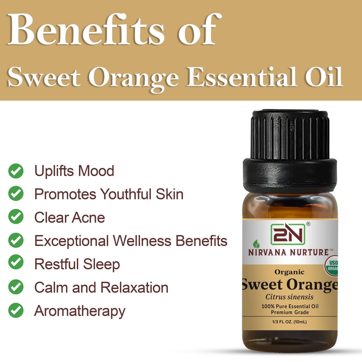 Sweet Orange Essential Oil USDA Certified Organic, 100% Pure Natural Premium Grade, Undiluted