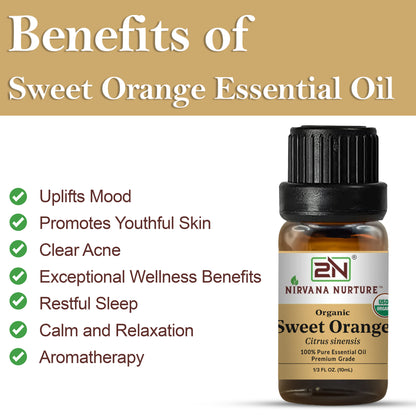 Sweet Orange Essential Oil USDA Certified Organic, 100% Pure Natural Premium Grade, Undiluted