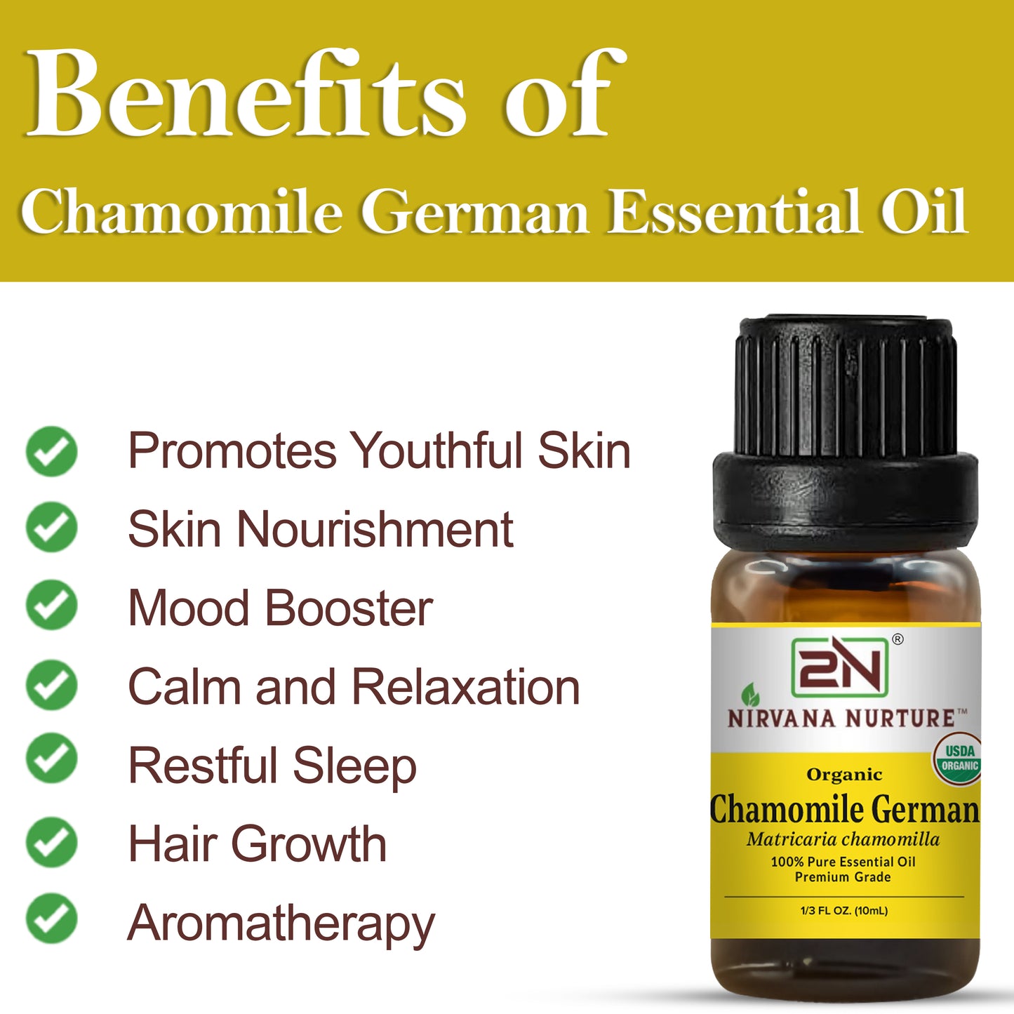Organic Chamomile German Essential Oil – 100% Pure, Undiluted | Nirvana Nurture