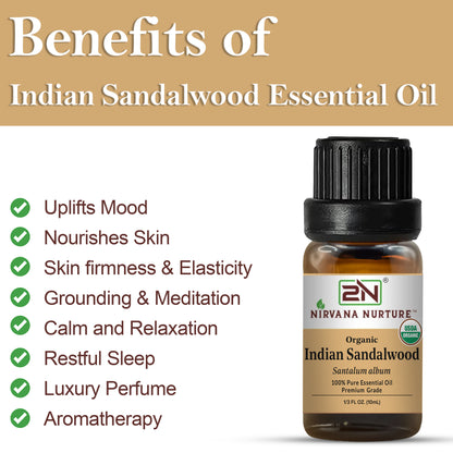 Indian Sandalwood Essential Oil USDA Certified Organic, 100% Pure Natural Premium Grade, Undiluted