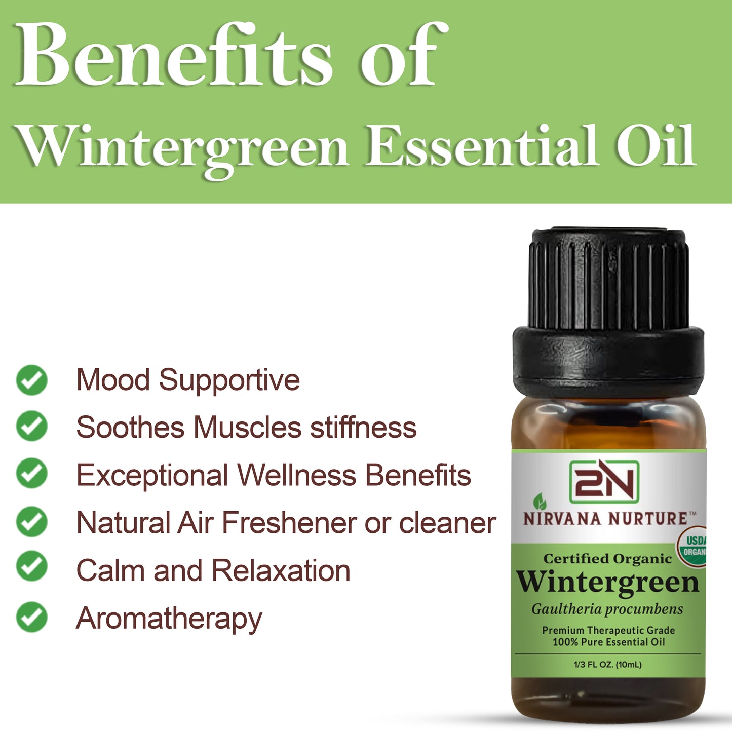Wintergreen Essential Oil USDA Certified Organic, 100% Pure Natural Premium Grade, Undiluted