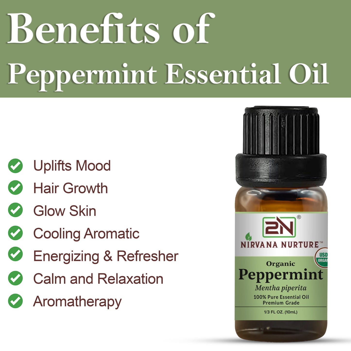 Peppermint Essential Oil USDA Certified Organic, 100% Pure Natural Premium Grade, Undiluted